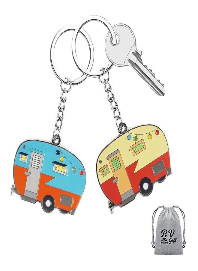 Haigoo Camper Keychain Happy RV Keychain Set for Men Women Teenager Camper Lover Travel Trailers Vacation Couples Jewelry Gift Camping Accessories 2 Pack - Image 1
